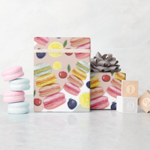 French Macarons Watercolor Hand_painted Wrapping Paper