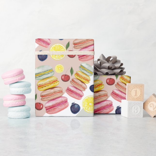 French Macarons Watercolor Hand-painted Wrapping Paper (Baby Shower)