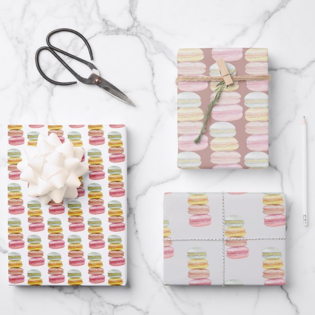 French Macarons Watercolor Hand-painted Wrapping Paper Sheets (Front)