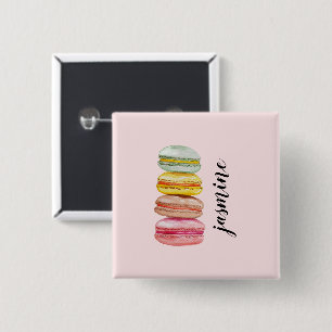 French Macarons Watercolor Monogrammed Button