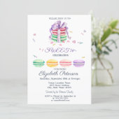 French Macarons Watercolor Striped Sweet 16 Invitation (Standing Front)