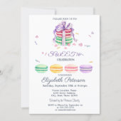French Macarons Watercolor Striped Sweet 16 Invitation (Front)