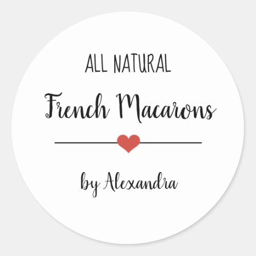 French Macarons white script  Classic Round Sticker