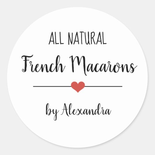 French Macarons white script  Classic Round Sticker