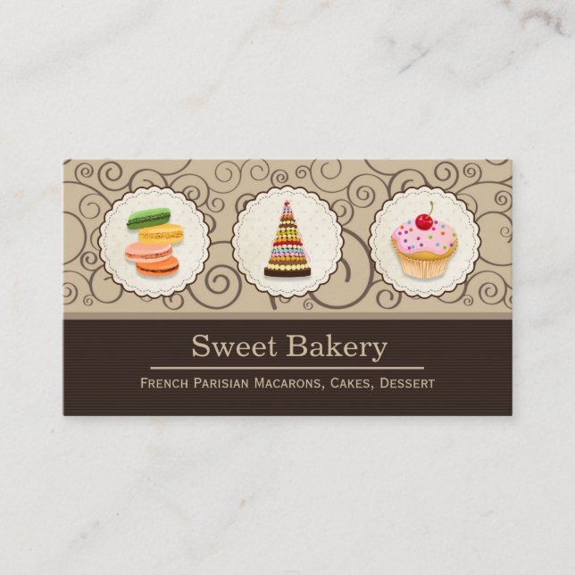 French Macaroons Cupcake Dessert Bakery Store Business Card (Front)