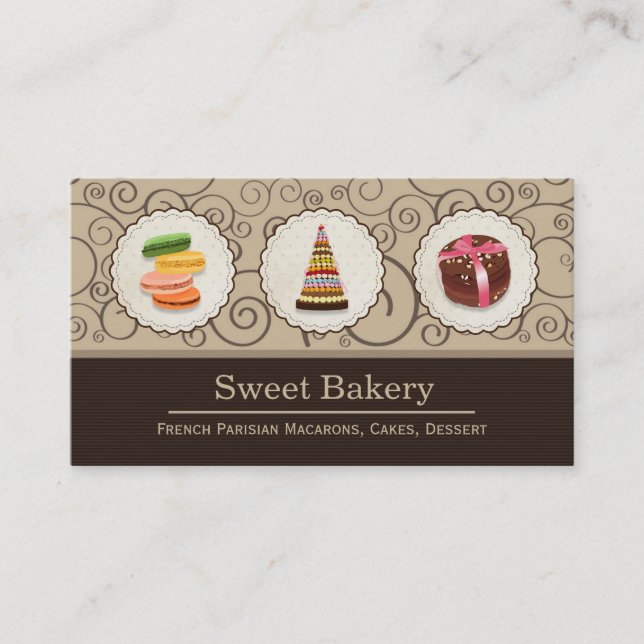 French Macaroons - Custom Dessert Bakery Store Business Card (Front)