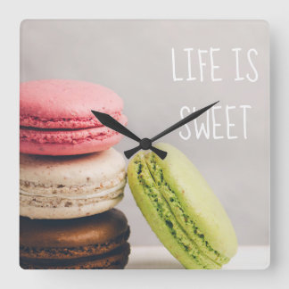 French macaroons in pastel vintage colors square wall clock