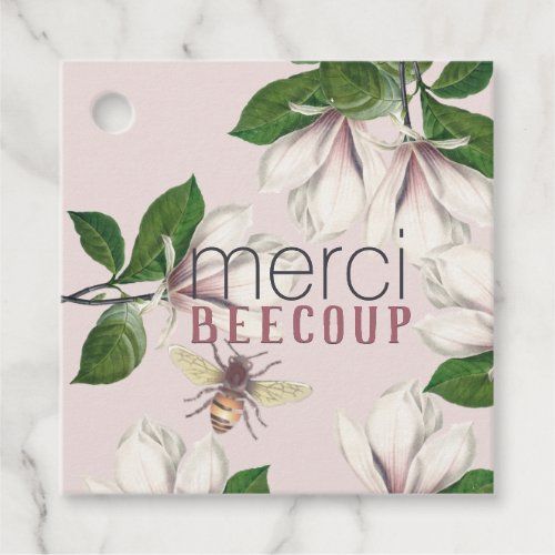 French Magnolia and Honeybee Thank You Merci Tag
