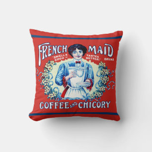 French Maid Coffee and Chicory Throw Pillow