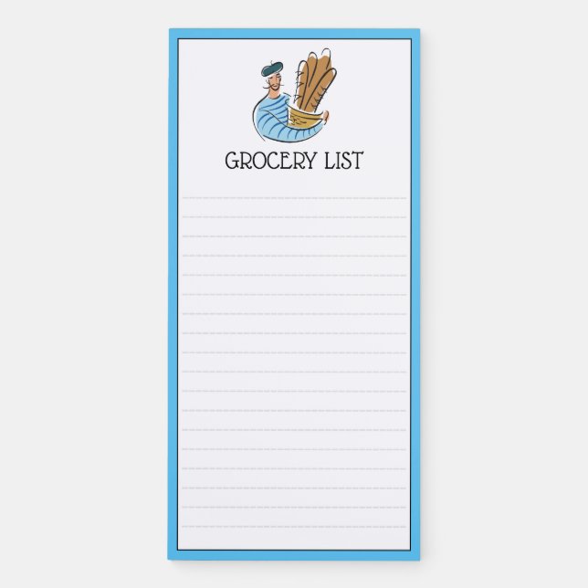 French Man Carrying French Bread Grocery List Magnetic Notepad (Front)