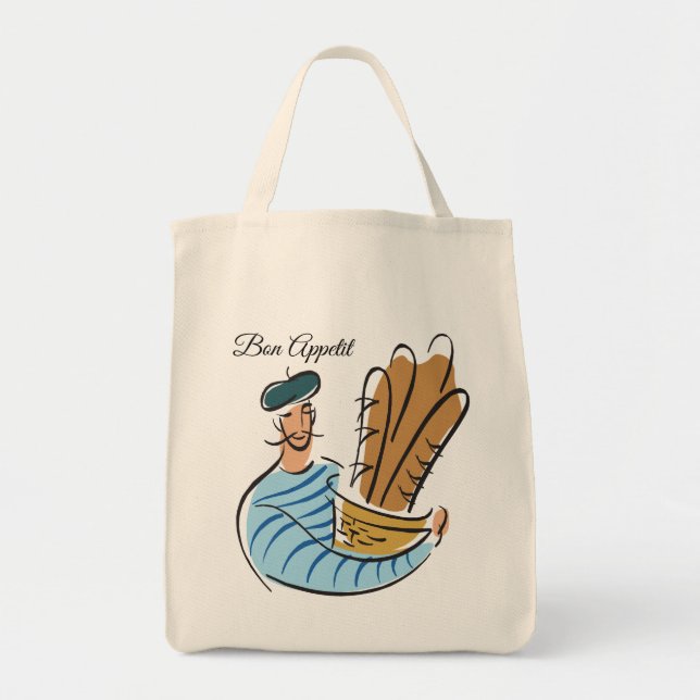 French Man Holding Basket of Baguettes Tote Bag (Front)