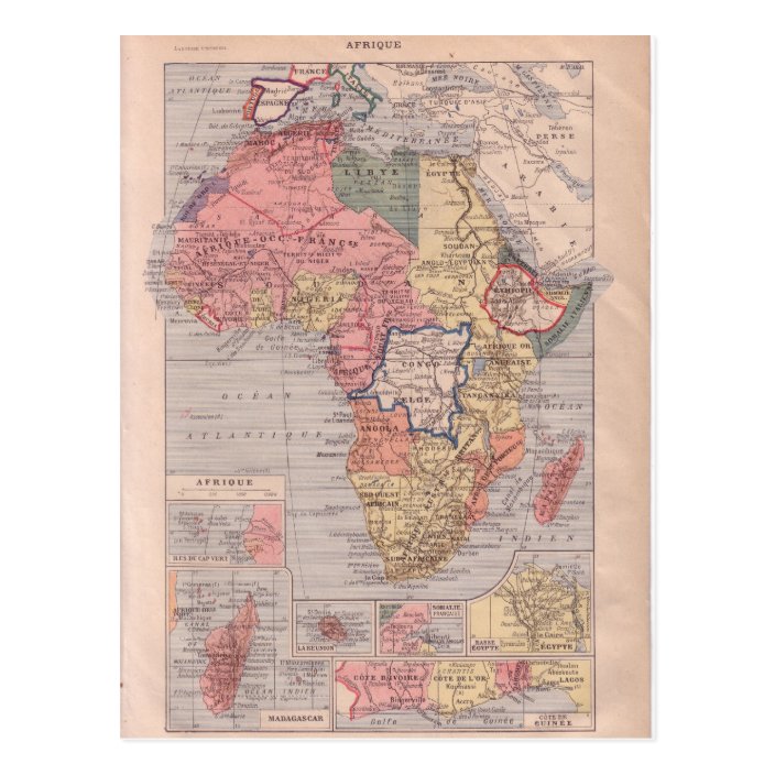 French Map Of Africa 1920 Postcard Zazzle Com