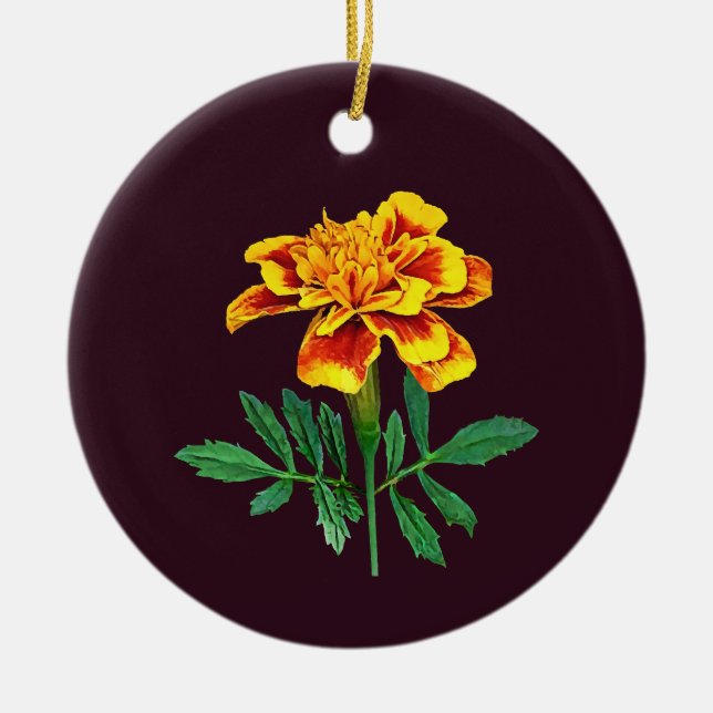 French Marigold Ceramic Ornament (Front)