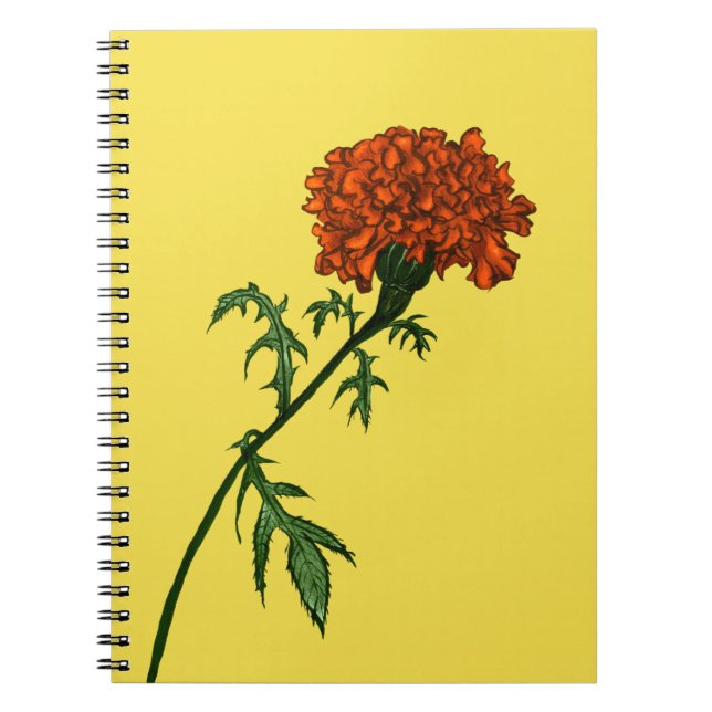 French Marigold Flower Ink Drawing Notebook (Front)