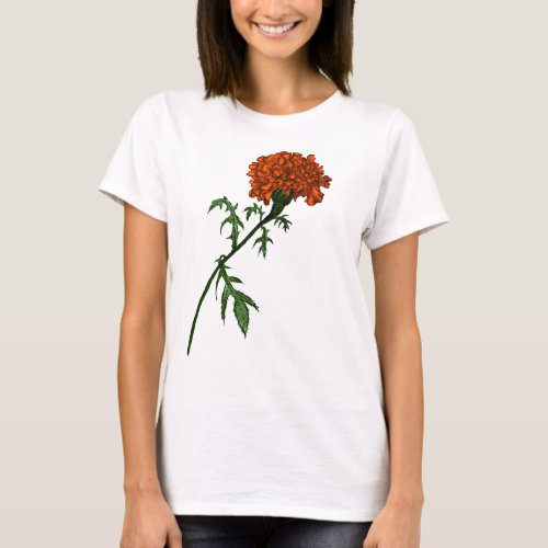 French Marigold Flower Ink Drawing T_Shirt