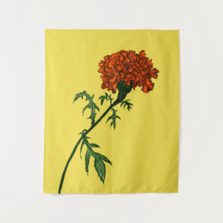 French Marigold Flower Ink Drawing Tapestry