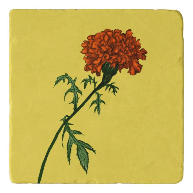French Marigold Flower Plant Lover Gardener Trivet (Front)