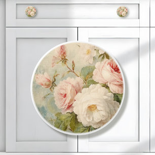 French Market Flower Vintage Pink and White Floral Ceramic Knob