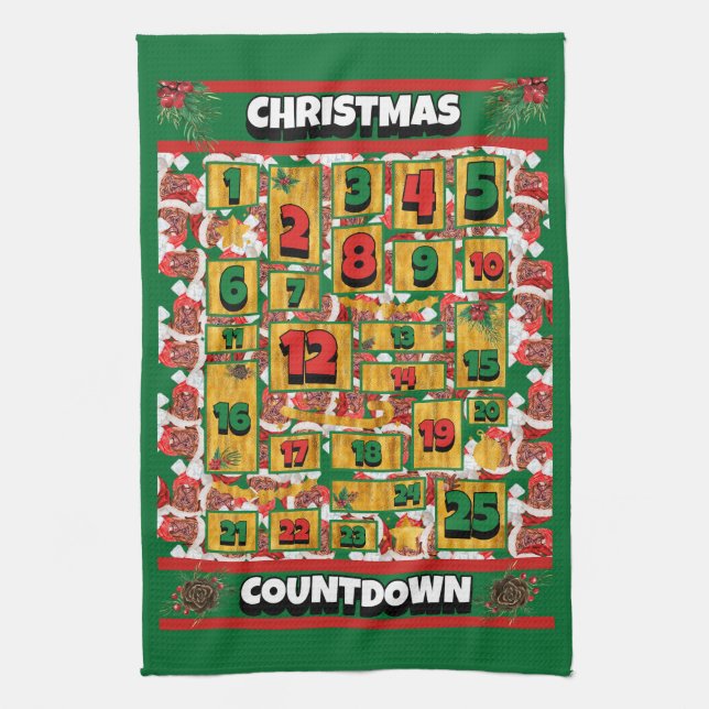 French Mastiff Countdown Christmas Advent Calendar Kitchen Towel (Vertical)