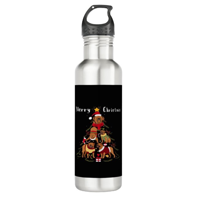 French Mastiff Dogue de Bordeaux Christmas Tree Xm Stainless Steel Water Bottle (Front)