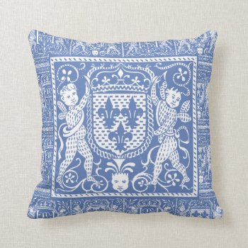 French Medieval Chateau Blue Fleur De Lys Throw Pillow by AntiqueImages at Zazzle