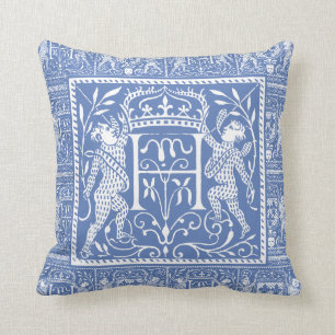 French Medieval Chateau Blue Letter H Throw Pillow