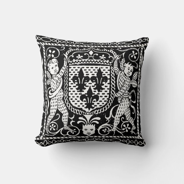 French Medieval Fleur de Lys Crest Throw Pillow (Front)