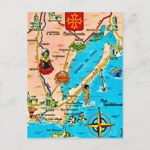 French Mediterranean Map Postcard