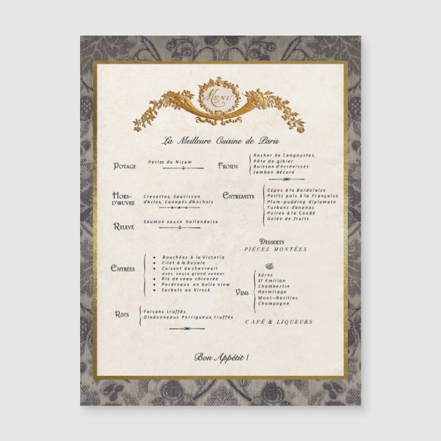 French Menu Fridge Decor Magnetic Card (Front)