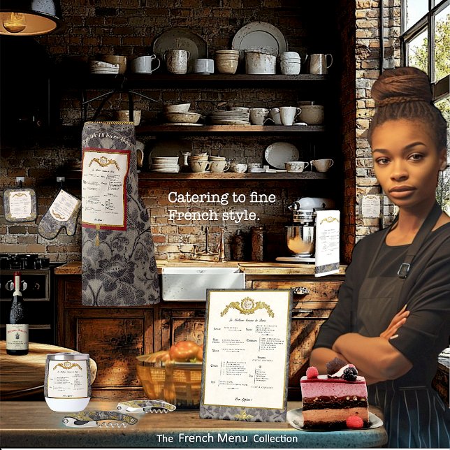 French Menu Pedestal Sign (Our print design of a real French fine cuisine menu will look lovely in your kitchen or dining space)