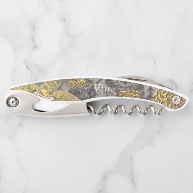 French Menu "Vin" Elegant Corkscrew (White) (Front)