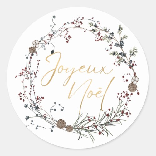 French Merry Christmas Classic Round Sticker
