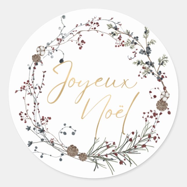 French Merry Christmas Classic Round Sticker (Front)