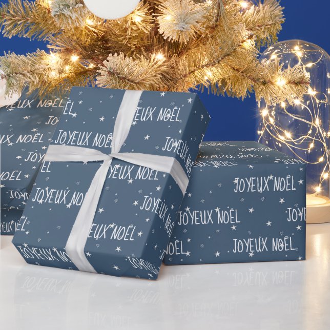 French Merry Christmas On Snowflakes Wrapping Paper (Holidays)