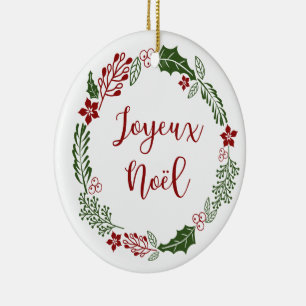 French Merry Christmas Wreath, Joyeux Noël Ceramic Ornament