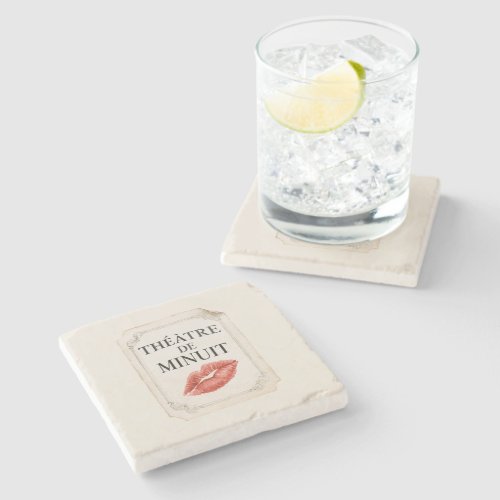 French Midnight Theatre Red Lips Kiss Stone Coaster