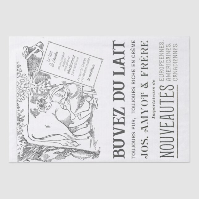 French Milk Cow Advertisement Vintage Decoupage    Tissue Paper (Front)