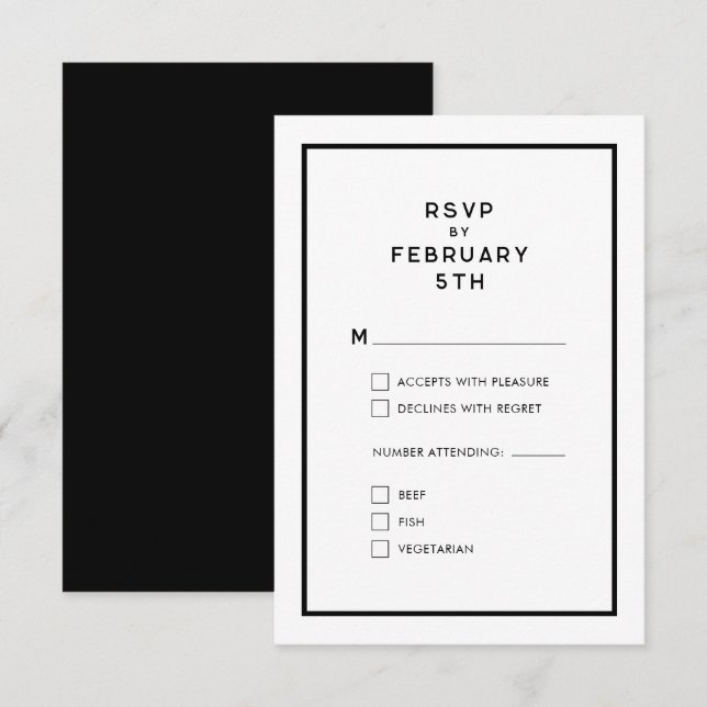 French Minimal Chic Monochrome Wedding RSVP (Front/Back)