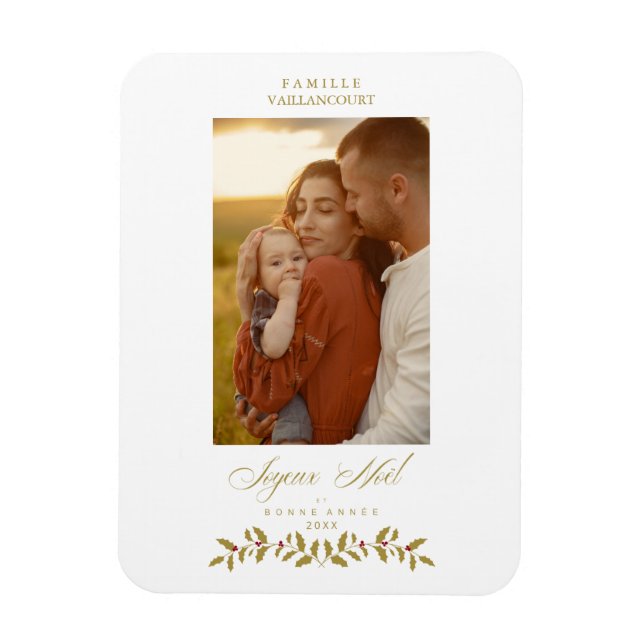 French Modern Elegant Chic Christmas Photo Family Magnet (Vertical)
