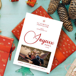 French Modern Joyeux Noël Snowflake Photo Holiday Card