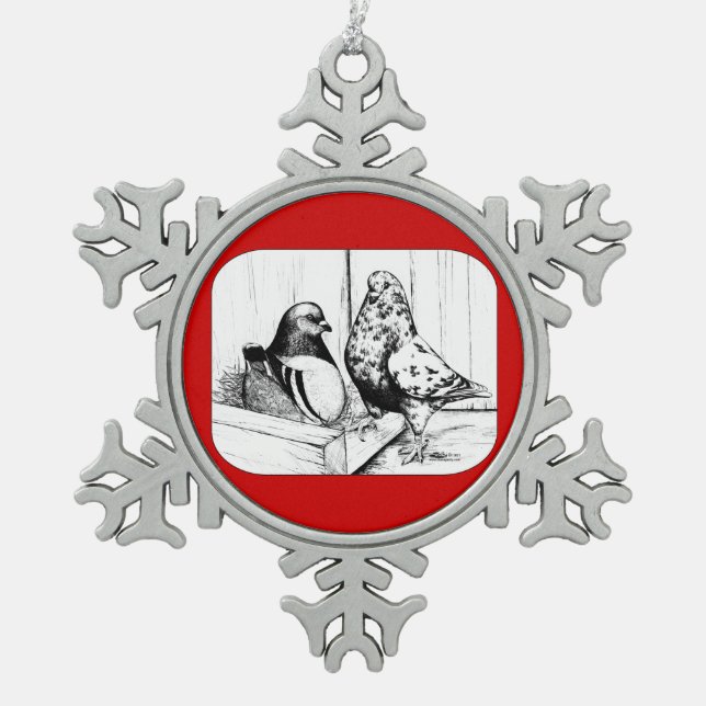 French Mondain Pigeons 1981 Snowflake Pewter Christmas Ornament (Front)