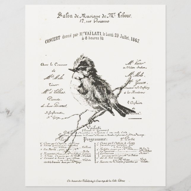 French Music Salon Bird Script Paper (Front)