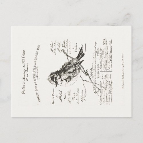 French Music Salon Bird Script Postcard