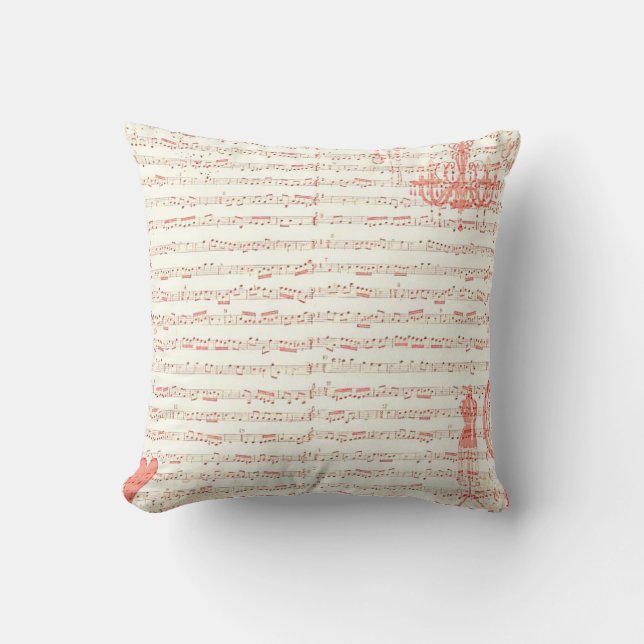 French Music Sheet Pink Throw Pillow (Front)