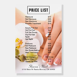 French Nails & Orchids Manicure Salon Price List Foam Board