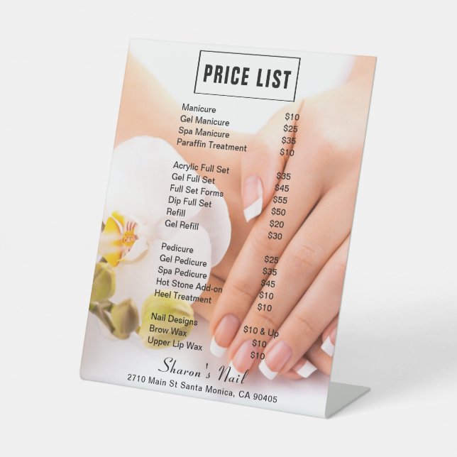 French Nails & Orchids Manicure Salon Price List Pedestal Sign (Front)