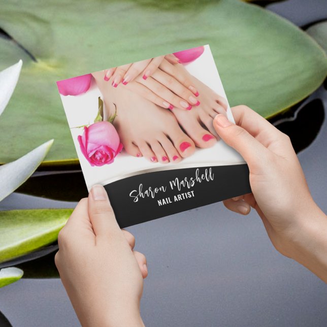 French Nails & Roses Manicure Pedicure Salon Square Business Card (Creator Uploaded)