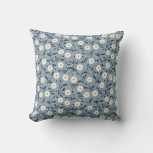 French Navy Blue Modern Farmhouse Daisy Pattern Throw Pillow