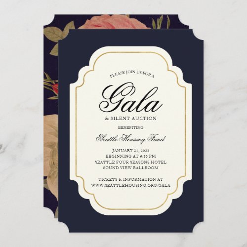 French Navy Vintage Flowers Gala or Party Invitation
