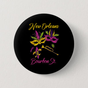 French New Orleans Mardi Gras Souvenir Bourbon Str Button